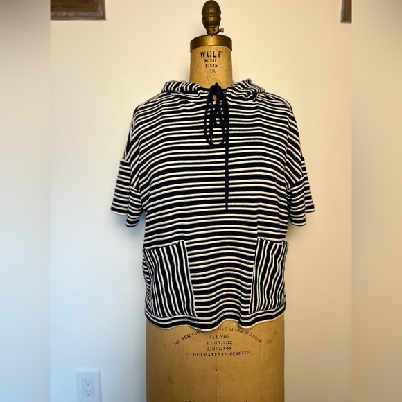 Anthropologie short sleeve hoodie XXS striped pullover with pockets - Picture 1 of 7